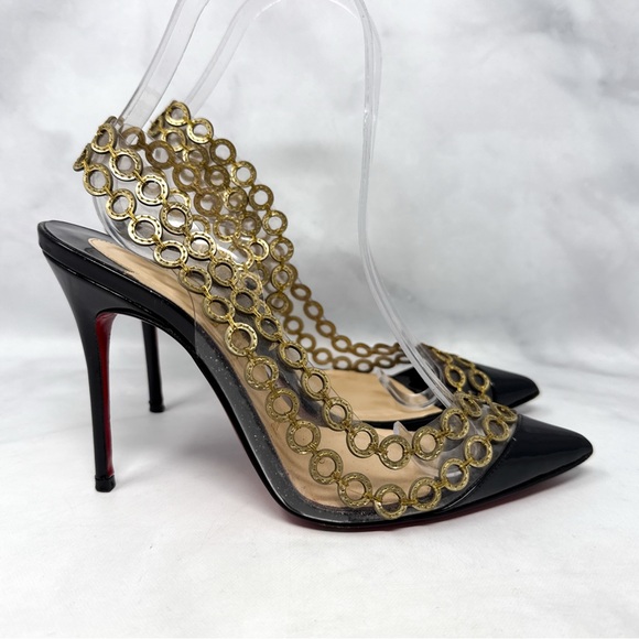 Christian Louboutin Malaika 100 Patent Leather Pointed Toe Slingback Heels Black - Picture 5 of 16